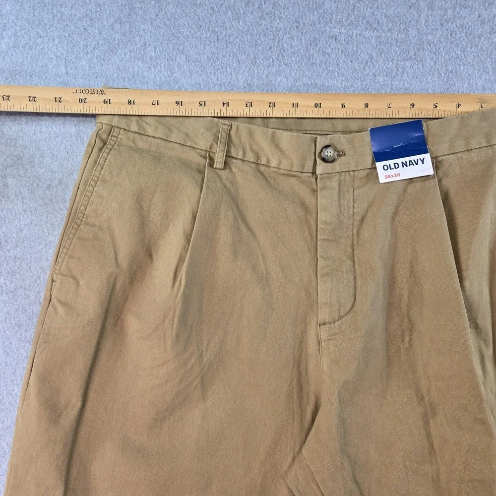 Old Navy Pants Mens 38x30 Beige Chino Relaxed Cotton‎ Spandex Pleated Pockets